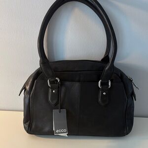 Ecco Caneta Black Leather Bowling Bag Shoulder Bag NEW